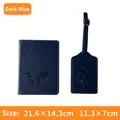 Dark blue PU leather travel set with world map embossed passport holder and luggage tag - Set / Dark Blue