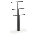 Three-tier black metal jewelry stand with white base for organizing necklaces and watches - Multi-Tier T-Shape Black (T3-030 Black)