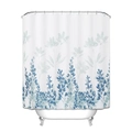 Waterproof polyester shower curtain with blue watercolor floral prints on white fabric - Phantom Blue Floral