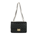 Sac à bandoulière matelassé noir avec chaîne dorée et fermoir métallique rectangulaire - Noir
