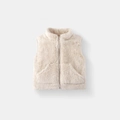 Toddler warm plush vest in cream white fleece with stand collar and zipper closure - Off White / 80cm