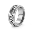 Close-up of a silver stainless steel spinner ring with an inlaid curb chain design - Silver