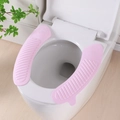 Pink waterproof EVA toilet seat cover pads with anti-slip stripe texture and handle - Solid Pink
