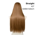 Detail showing #27 Golden Auburn straight synthetic U-part hair extension on a mannequin - 24 inch / Golden Auburn (#27)