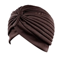 Ethno-Turban für Damen in Dunkelbraun mit Faltenstruktur und Knotendetail am Oberkopf - Einheitsgröße / Kaffeebraun