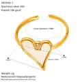 Detail of 18k gold plated heart ring with white shell inlay and 17mm inner diameter - Heart Style (SR204G-1) / White