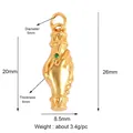 Rose gold copper hand pendant with green zircon gemstone and detailed size measurements - Hand Holding Green Gem Bottle (L148869)