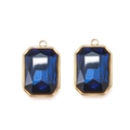 Pair of rectangular blue crystal pendants in gold stainless steel frames for DIY jewelry - Dark Blue