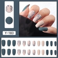 Unghie finte corte ballerina Y-183 verde scuro opaco e beige con motivi a foglie - Stile Dipinto Beige Verde Scuro (Y-183)