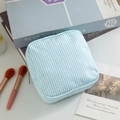 Trousse à maquillage en seersucker à rayures bleues avec fermeture éclair argentée - Bleu lac