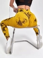 Seamless yellow tie-dye yoga pants with high waist and vertical ribbed texture - Black Yellow