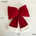 Large red velvet Christmas bow with white faux fur trim, 35x30cm festive tree ornament - Wine Red With White Trim (Large)