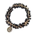 Detail of elastic hair tie with black faceted beads and engraved gold metal pendant - 11# Black Crystal Hair Tie