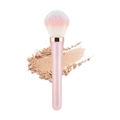 Einzelner rosa Make-up-Pinsel mit weiß-rosa Farbverlauf und Puder-Detailansicht - Bunter Puderpinsel