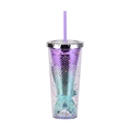 Double-walled plastic tumbler with blue-purple gradient mermaid tail and colorful sequins - Type E/Blue Purple Gradient