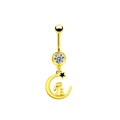 Dettaglio piercing ombelico dorato con pendente coniglio luna e stella nera con zirconi - Luna Coniglio Stella Dorata (BR24011005)