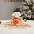 Sac cadeau de Noël en lin avec tête de bonhomme de neige 3D et broderie de cœurs - J-2 Sac Brodé Bonhomme de Neige