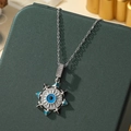 Collier mauvais œil en argent avec émail bleu et pendentif soleil sur boîte en cuir - A32-argent