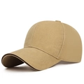 Khaki cotton baseball cap with dark brown brim piping and a classic minimalist design - Adjustable / Dark Camel