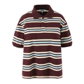 Detaillierte Nahaufnahme von gestreiftem Polo-T-Shirt in Burgund, Beige und Hellblau - Dunkelbraun gestreift Kurzarm