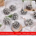 Piñas plateadas para árbol de Navidad pack de 12 con cuerdas para colgar talla 4-6cm - Juego de 12 / Plateado
