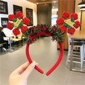 Cerchietto natalizio rosso con fiore di paillettes e scritta dorata Merry Christmas - Cerchietto Fiocco di Neve Rosso