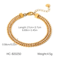 Detailed view of gold double-layer zircon bracelet with precise dimensions and weight - Gold Double Layer Rhinestone Bracelet (HC-B20250)