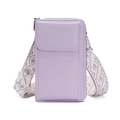 Pale purple crossbody phone bag with litchi texture and wide geometric jacquard strap - Phone Bag / Purple