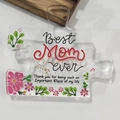 Acrylic puzzle-shaped ornament for Mom with pink flowers and Best Mom Ever message - Mom Classic Wood Style (Q58)