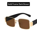 Retro square sunglasses with gold metal frame and dark tea lenses for women - Gold Frame Dark Tea Lenses