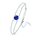 S925 sterling silver double chain bracelet with a blue moissanite and heart charm - September Royal Blue Zirconia