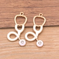 Golden stethoscope charms with white enamel and sparkling rhinestones for DIY jewelry - Large Stethoscope - Rhinestone / Gold/White