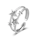 Adjustable sterling silver double-layered open ring with sparkling zircon star accents - White Gold Stars