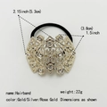 Detailed view of golden hollow carved hair band with rhinestones showing dimensions and weight - Rose Gold