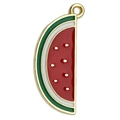 Watermelon slice charm with gold trim and colorful enamel for DIY jewelry making - Watermelon 11x27mm