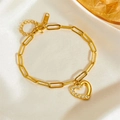 Bracciale a catena in acciaio inossidabile dorato con ciondolo a cuore in cristallo - Bracciale Singolo / Oro