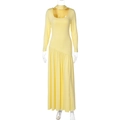 Detail of yellow long sleeve maxi dress with unique cutout neckline and ruched skirt - S / Light Yellow