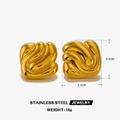 Chunky square wave texture 18K gold plated stainless steel earrings 2.5cm size - Twisted Wave Square Style (Polished Square Earring - Gold)