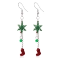 Christmas drop earrings featuring green glitter snowflake, bell and red stocking charms - Glitter Snowflake Sock (EHMT-019HJ-Y)