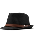 Cappello di paglia nero classico con cinturino in pelle marrone e fibbia d'argento per l'estate - M (56-58cm) / Nero (JX-S04)