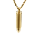 Polished gold stainless steel bullet pendant necklace for men with a metallic chain - Gold with Chain (KP77804-K)