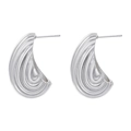 Detailed view of silver irregular wave earrings with French style geometric design - Small / VE1099 White Gold Small