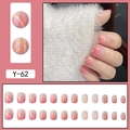 Pink gradient press-on nails with gold glitter lines, short almond shape, 24 pieces set - Y-62 Gold Glitter Wave Gradient