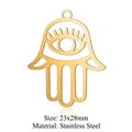 Pendentif main de Hamsa doré en acier inoxydable avec oeil ajouré de 23x28mm - Style Main de Fatma (LA321) / 5 Pièces / Or