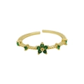 Adjustable 18k brass ring with green flower zircon and sparkling emerald gems - May