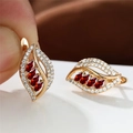 Champagne gold leaf drop earrings with sparkling red marquise zircon and micro-pave crystals - Champagne Gold Red Stone