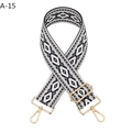 Close-up of diamond pattern jacquard strap with gold swivel hooks and metal sliders - Blue & White