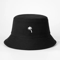 Dettaglio del ricamo a palma bianca sul cappello bucket in tela di cotone nero - Taglia unica / Nero