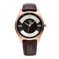 Men's quartz watch with rose gold case, brown crocodile leather strap and black dial - Black Dial Brown Strap
