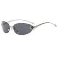 Y2K rimless oval sunglasses with silver star accents and dark grey lenses C1 - Black and Gray
